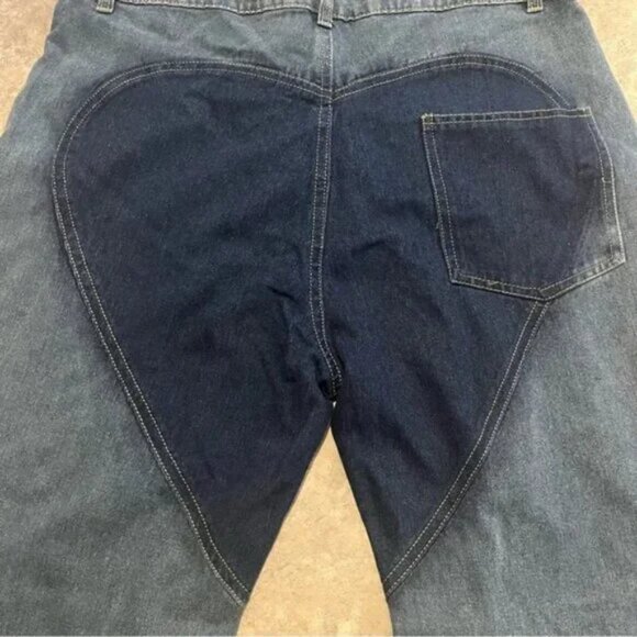 Hollow Out Cable Twist Heart Contrast Cutout Flare Jeans Pants Trousers - Picture 8 of 8